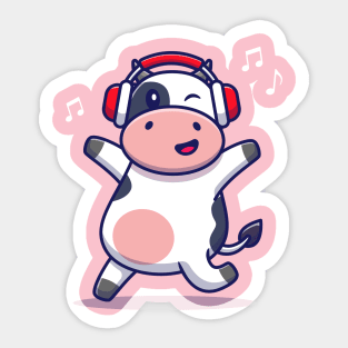 Cute Cow Listening Music With Headphone Sticker